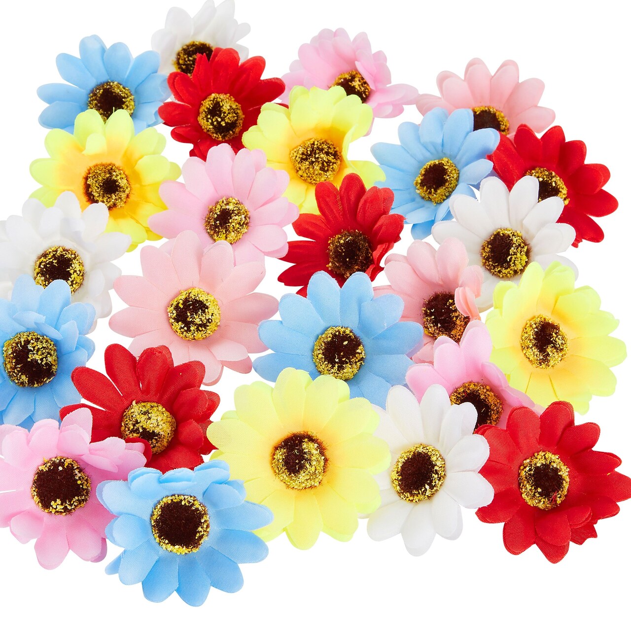 60 Pack Artificial Daisy Flowers Heads, 2-Inch Colorful Fake